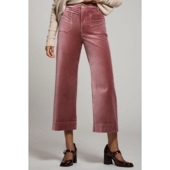 ANTHROPOLOGIE Colette Cropped Wide-Leg Pants by Maeve Velvet Ed. Womens 26 Mauve